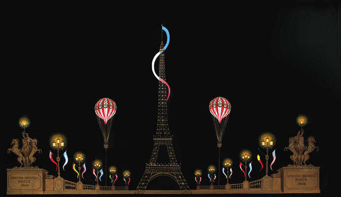 Эрте (Тыртов Роман Петрович). Всемирная парижская выставка 1900 года. Эскиз декорации для музыкального ревю Flying Colours 